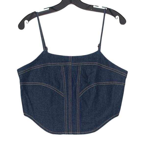 NWT Sincerely Jules Crop Top Denim Minimalist Retro Boho Cowgirl Blue Size Large - Picture 1 of 4